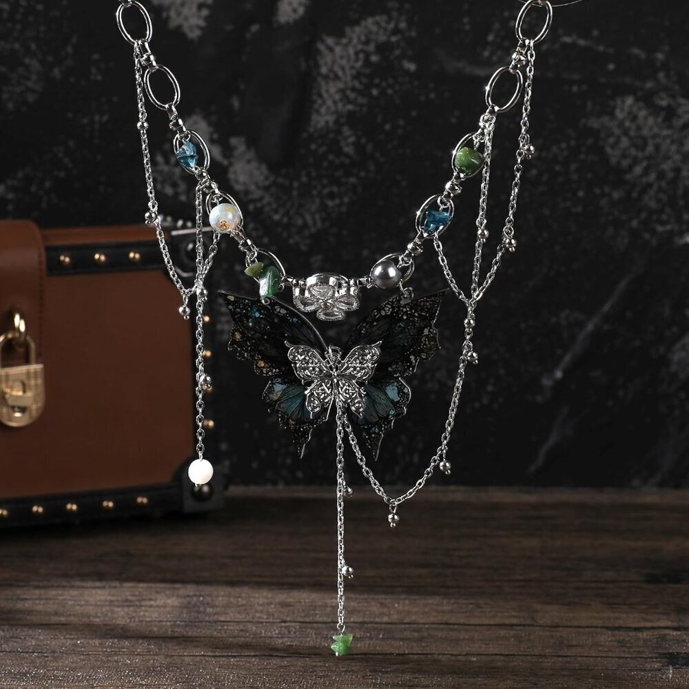 Fairy Necklace Vintage Butterfly Jewelry Multi-Layer Woodland Fairy Accessory - Picture 6 of 6
